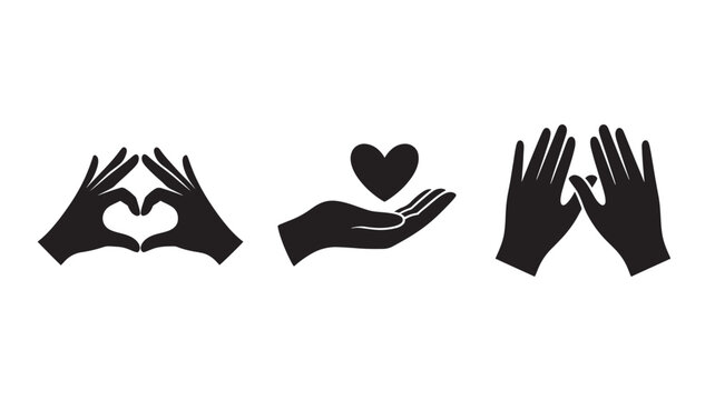 Hands forming heart shapes in minimalist black silhouettes on white background for charity iconography