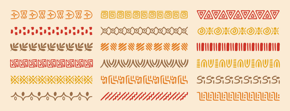 African tribal ethnic motive border doodle hand drawn style from geometrical shapes. boho scandinavian srtoke, traditional native decor.