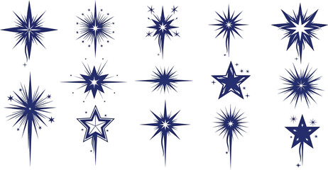Christmas star vector silhouettes set with shooting comets and sparks © Charutha