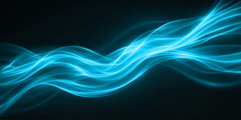 Fototapeta premium An abstract blue smoke design features flowing waves of light and swirling motion patterns against a black backdrop to create a smooth fractal energy art texture