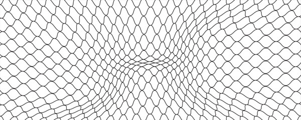 Fishing or soccer net. Repeated hexagon pattern. Black wired mesh texture isolated on white background. Metallic or fabric fence, cage or lattice structure. Vector graphic Illustration. © Haikal