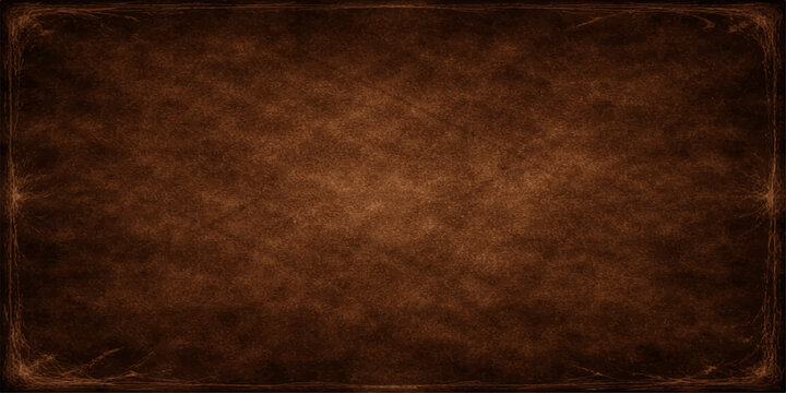 Vintage brown aged leather and parchment paper texture background with a dark grungy antique pattern on a blank weathered surface