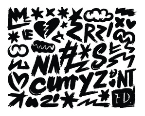 Abstract black ink brushstrokes forming shapes on a white background