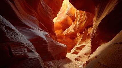 光が差し込む渓谷の美しい岩肌。自然風景や旅行案内に最適な風景写真。