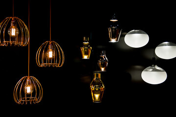 Decorative Hanging Lamps In Dark Interior Design Scene
