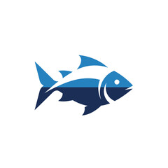 Obraz premium A stylized blue and dark blue fish logo on a white background.