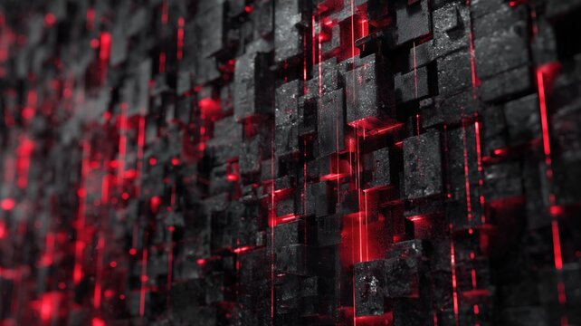 黒い立方体が並ぶ近未来的な抽象背景。テクノロジーやサイバーイメージの素材に最適なデザイン。