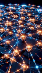 Obraz premium Futuristic Digital Network with Vibrant Blue and Orange Lights