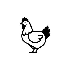 A simple, stylized black and white line art illustration of a chicken. © Hari
