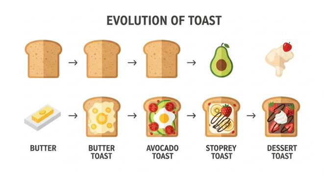 Evolution of toast from plain bread to dessert stages