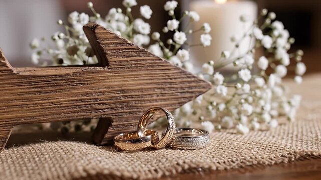 Wedding Rings on Wooden Box.