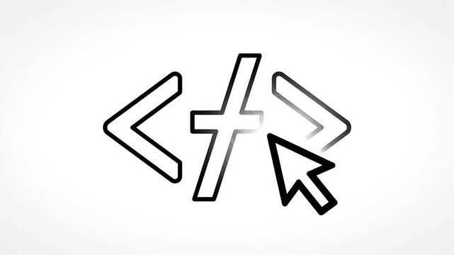 A minimalist black outline of a code tag symbol on a white background