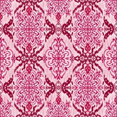 Fototapeta premium Elegant fuchsia pink floral ikat seamless pattern with intricate woven texture 