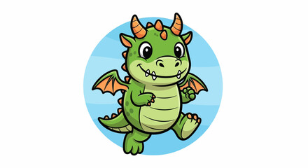 Fototapeta premium Smiling green cartoon dragon creature.