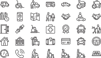 Senior Care and Medical Transportation Line Icons Set © Samar