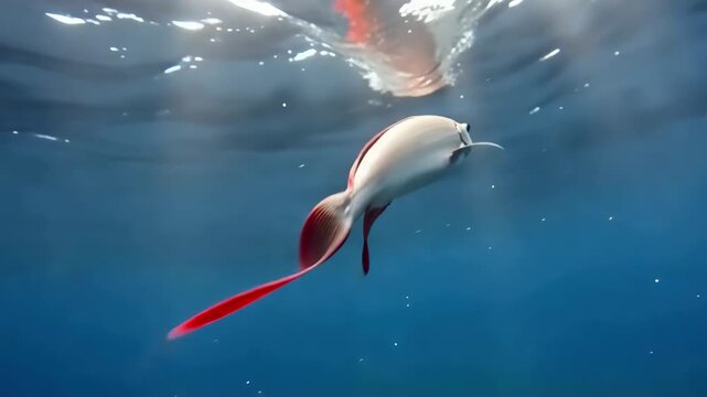 Underwater ocean scene with a lyretail anthias fish swimming gracefully showing its vivid colors in natural habitat