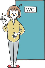 トイレですっきりした女性　全身　ベクター