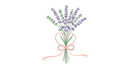 Obraz premium Lavender Flowers Bouquet with Pink Ribbon.