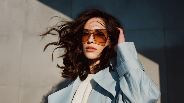 Woman in sunglasses with windblown hair