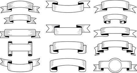 Vintage ribbon banners and scroll labels set with blank retro badges isolated on white background for logo, emblem and typography design © Alexander