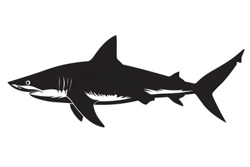 Fototapeta premium Shark Striking Bold Highly Detailed Black Silhouette Isolated on White Background High Resolution Clean Lines Printable Design for Logo Branding T Shirt Tattoo Stencil Clipart Icon and Wall Art