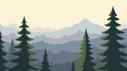 Fototapeta premium Illustration of pine tree forest landscape.