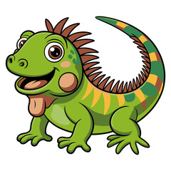Fototapeta premium Cute cartoon green baby iguana lizard smiling with tongue out, tropical reptile animal character design isolated on transparent background