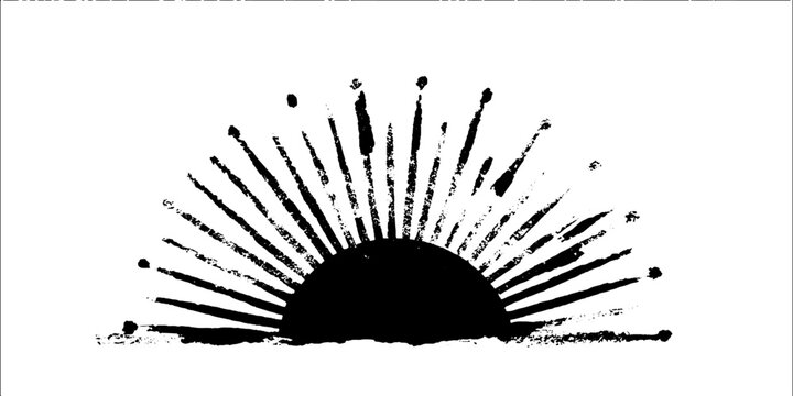 Crown and sun high contrast black and white ink design for prints and artistic projects