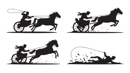 Naklejka premium Vector Illustration Of Silhouette Horse Races With Charioteers For Sports And Competition Concepts