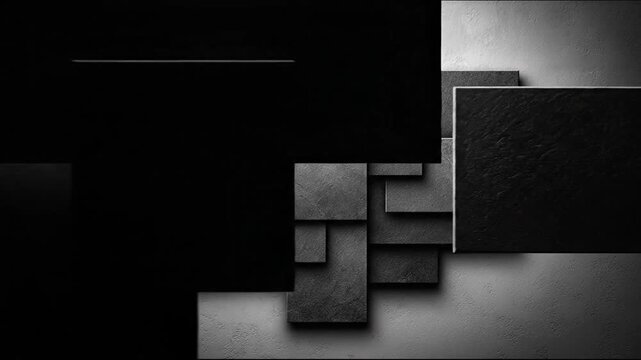 An abstract composition featuring overlapping rectangular and square shapes with textured surfaces