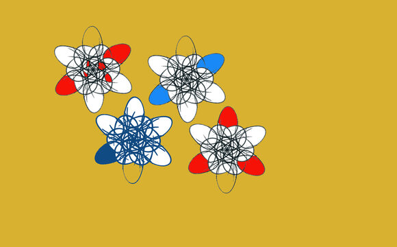 Primary colours flowers or yellow background