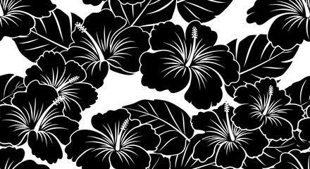 Black and white hibiscus flower illustration. © Suro