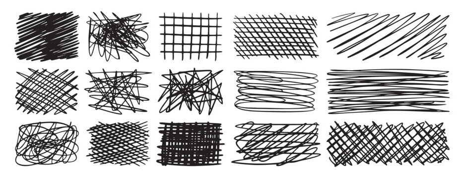Hatch scribble element, hatching textured cross lines doodles. Pencil elements, sketch line texture, hand drawn scrawl rectangle collection