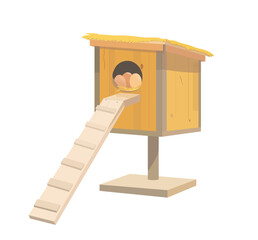 Cute cartoon hen house isolated on white background.  Vector hand drawn illustration. © iv.rymm