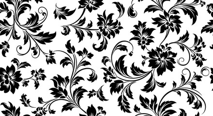 Black floral damask pattern design. © Suro