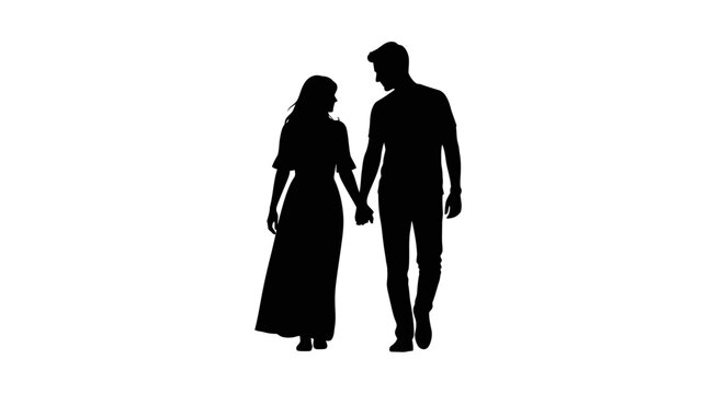 Silhouette of Couple Holding Hands.