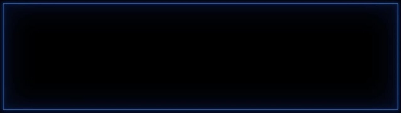 Neon blue light borders frame dark panoramic background with subtle cinematic glowing lines