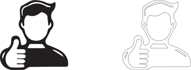 Portrait of a man with a thumbs up. Editable vector template.