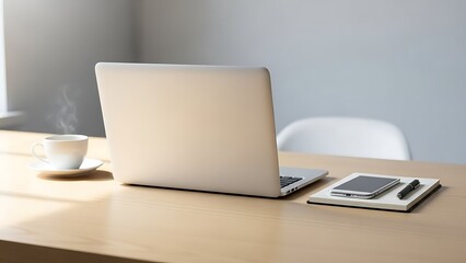Minimal Laptop Computer on Clean Office Desk for Remote Work and Home Office Workspace Concept