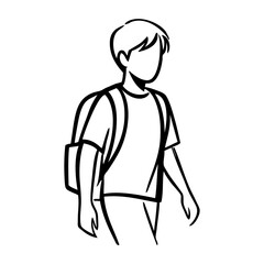Regreso a las clases. Dibujo sencillo con líneas de un niño de primaria caminando con mochila © teracreonte