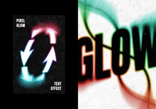 Pixel Blur Glowing Text Effect Mockup