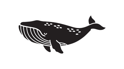 Fototapeta premium Whale silhouette icon with humpback body shape, flippers and tail fin, minimal black vector style isolated on white background for marine wildlife logo and ocean design