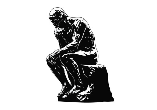The Thinker Statue Silhouette Vector for Philosophy Logic and Mental Reflection Concepts