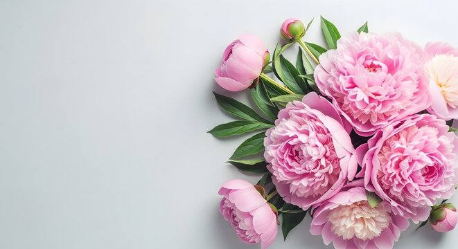 Happy mother's day bouquet of beautiful pink peonies flowers