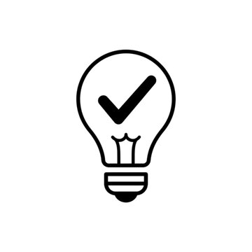 Innovation and approved idea light bulb with a check mark vector image indicating successful solutions, verified concepts, creative thinking, and brilliant problem solving.