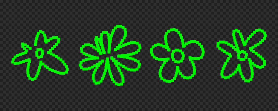Green pixel art flowers set in Y2K aesthetic