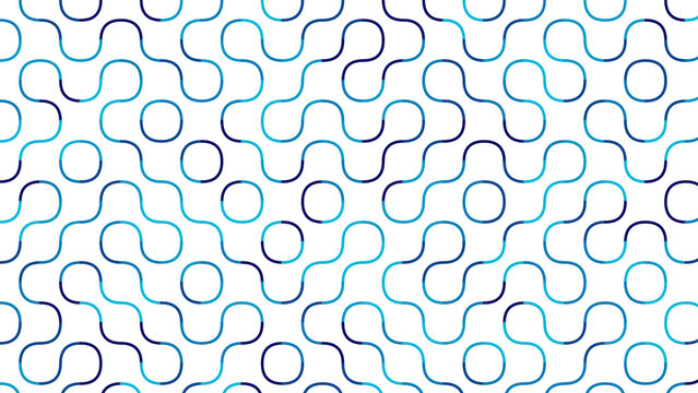 Seamless Geometric Pattern of Interconnected Blue and Purple Waves on White Background