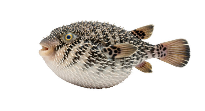 A pufferfish with distinctive black and white spotted pattern on its body