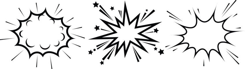 Comic Speech Bubble Explosion Burst Set Black Outline Cartoon Pop Art Effect Collection © nasima0204