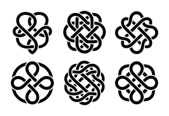 Set of six celtic knot vector designs displayed in a grid